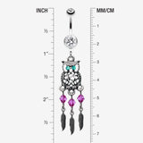 Detail View 1 of Guardian Owl Dreamcatcher Belly Button Ring-Clear Gem