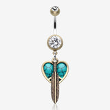Vintage Boho Peace Heart with Feather Belly Button Ring