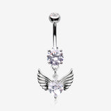 Angelic Wing Heart Sparkle Dangle Belly Button Ring