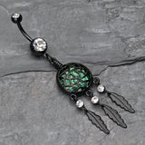 Detail View 2 of Blackline Opal Dreamcatcher Feather Belly Button Ring-Clear Gem/Black