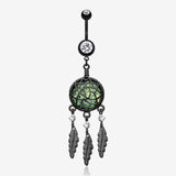 Blackline Opal Dreamcatcher Feather Belly Button Ring-Clear Gem/Black