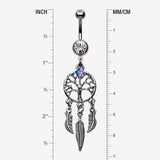 Detail View 1 of The Tree of Life Dreamcatcher Feather Hematite Belly Button Ring-Hematite/Clear