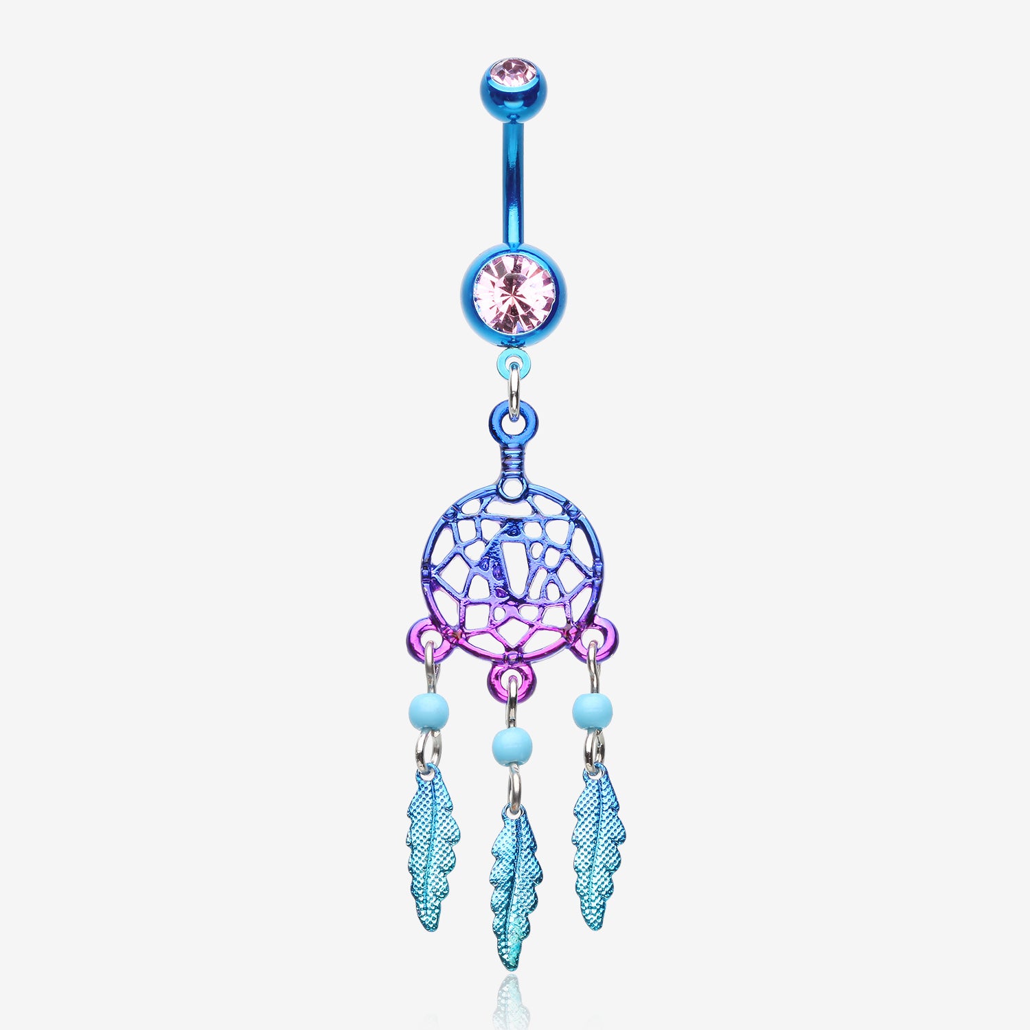 Colorline Beaded Dreamcatcher Belly Button Ring-Blue/Light Purple