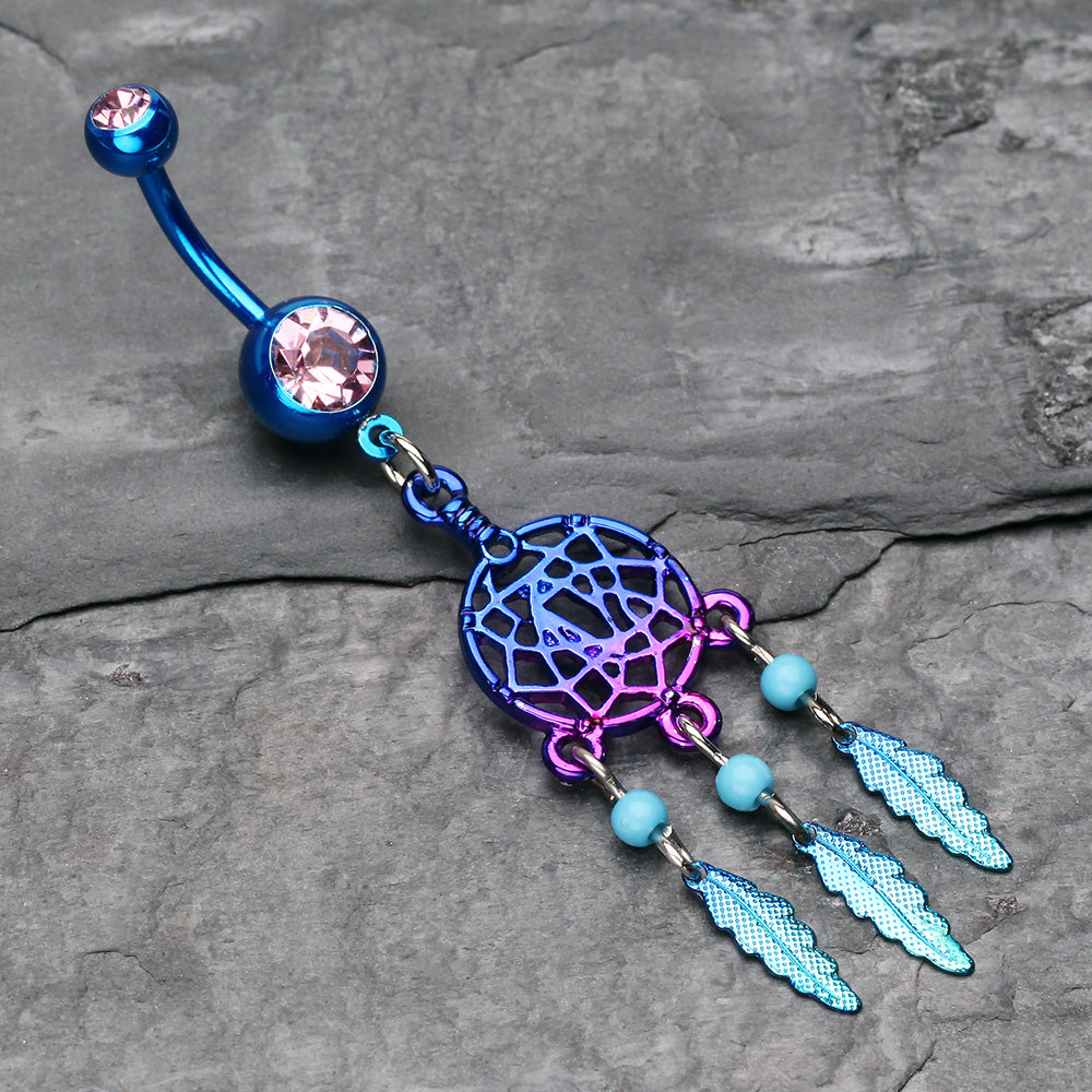 Detail View 2 of Colorline Beaded Dreamcatcher Belly Button Ring-Blue/Light Purple