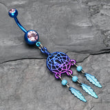 Detail View 2 of Colorline Beaded Dreamcatcher Belly Button Ring-Blue/Light Purple