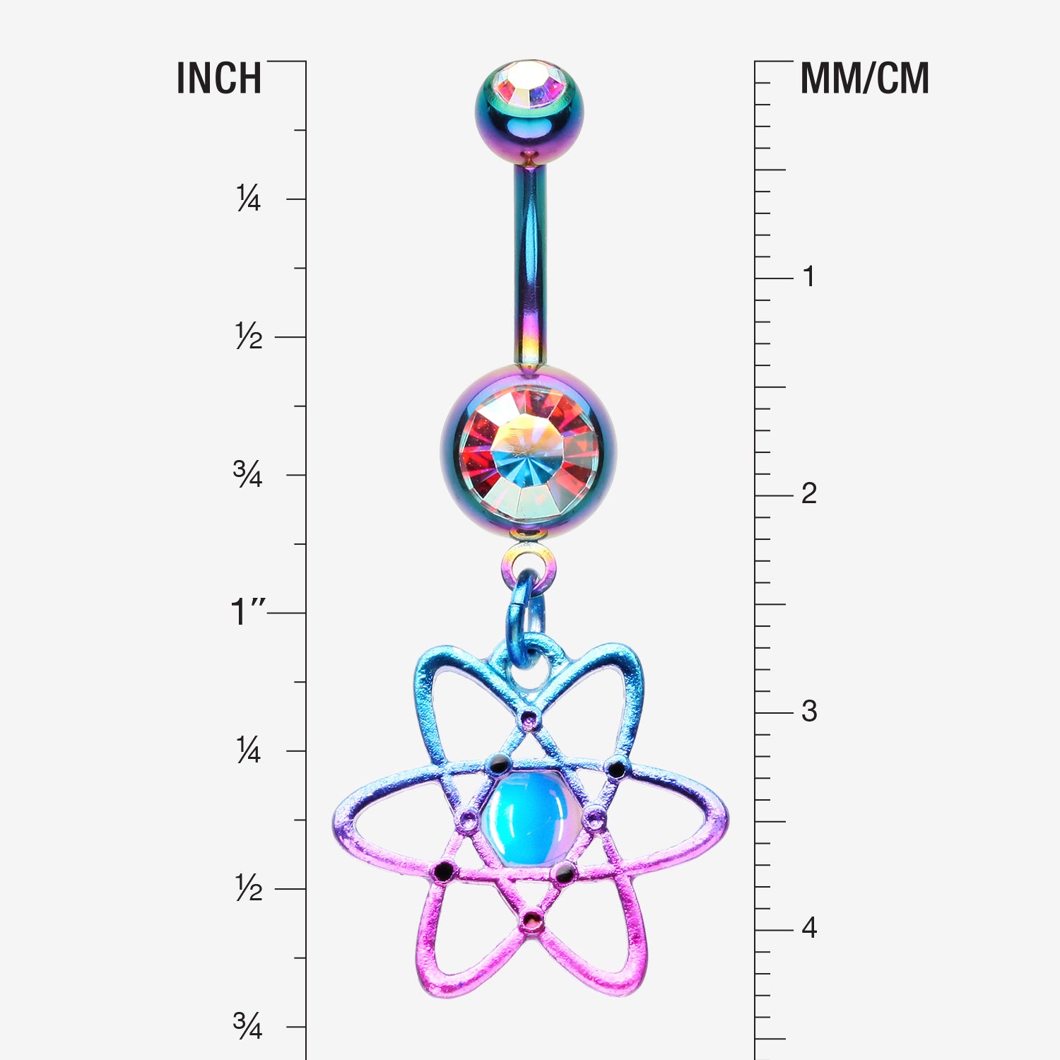 Detail View 1 of Colorline Atomic Orbital Iridescent Sparkle Belly Button Ring-Rainbow/Aurora Borealis