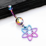 Detail View 2 of Colorline Atomic Orbital Iridescent Sparkle Belly Button Ring-Rainbow/Aurora Borealis
