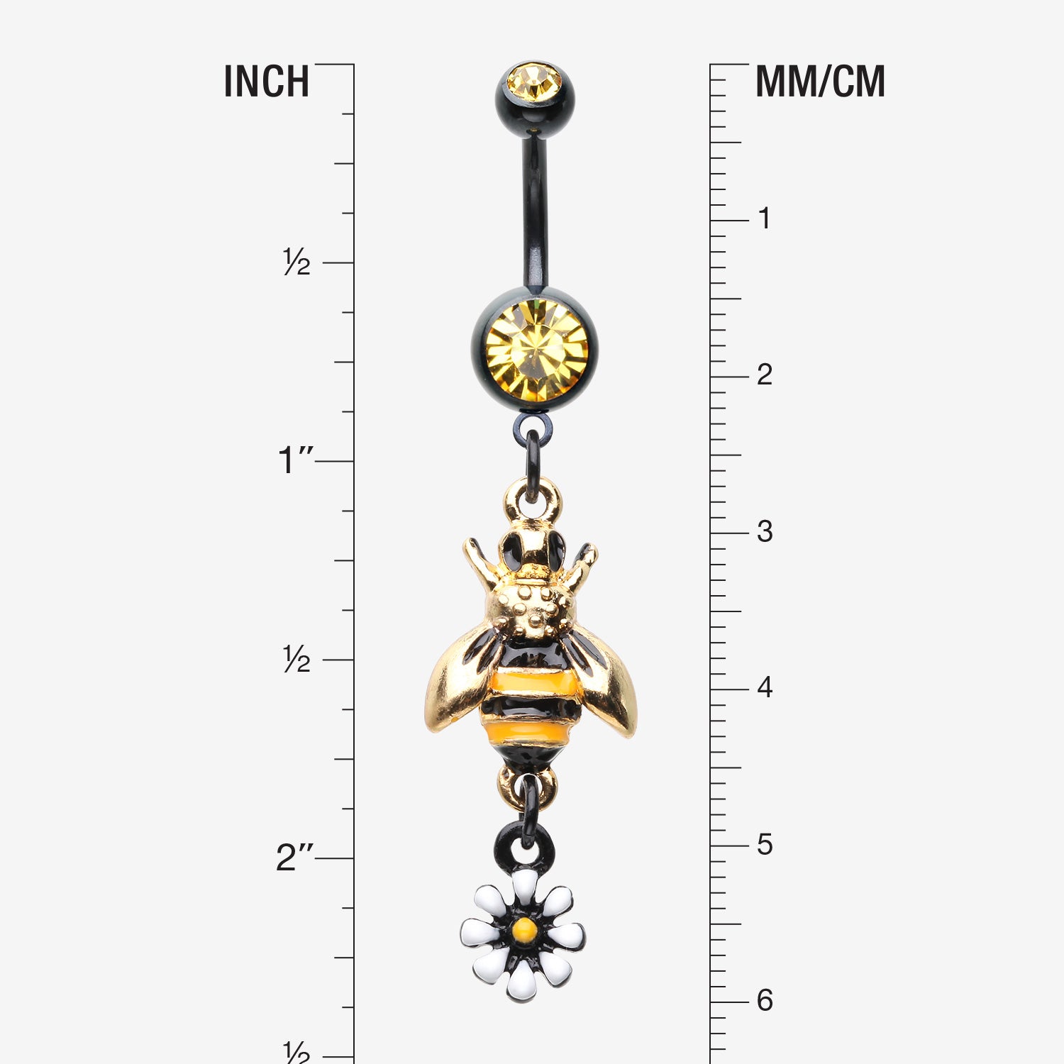 Detail View 1 of Blackline Bumble Bee Daisy Sparkle Belly Button Ring-Black/Yellow