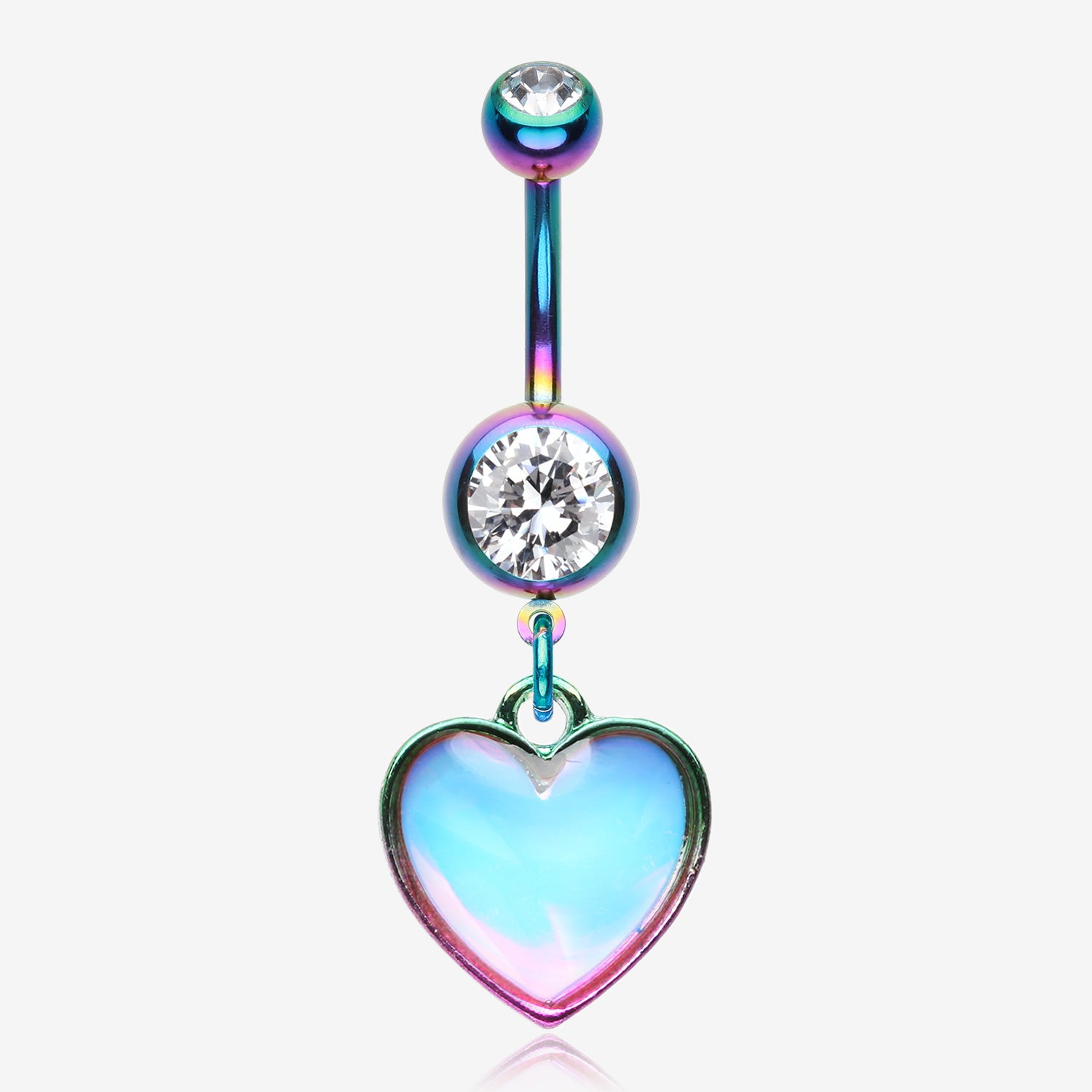 Colorline Iridescent Revo Heart Belly Button Ring-Rainbow/Clear