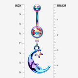Detail View 1 of Colorline Blurple Sleeping Crescent Moon Star Sparkle Belly Button Ring-Rainbow/Aurora Borealis