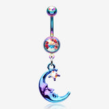 Colorline Blurple Sleeping Crescent Moon Star Sparkle Belly Button Ring