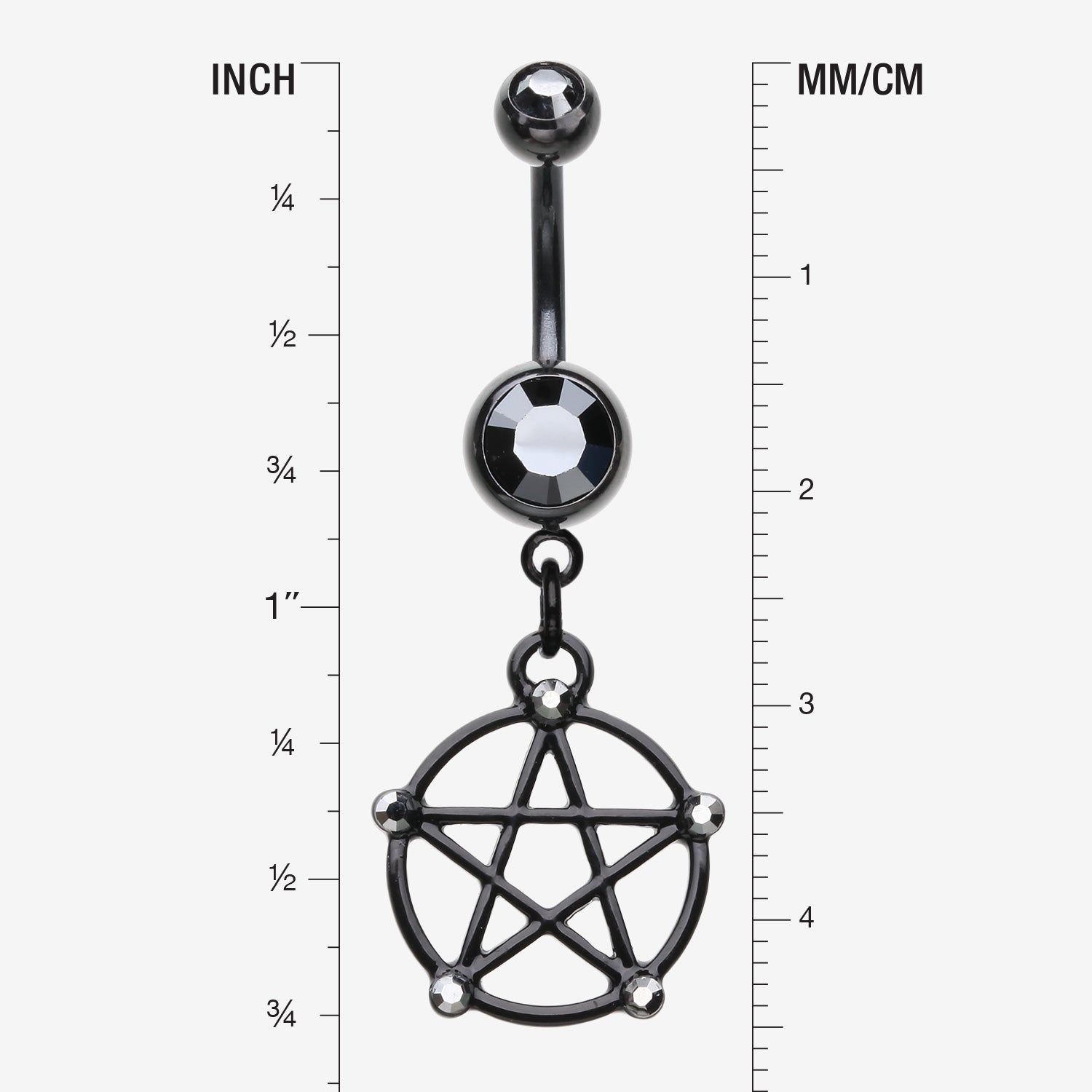 Detail View 1 of Blackline Pentacle Sparkle Goth Belly Button Ring-Black/Hematite