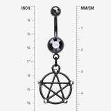 Detail View 1 of Blackline Pentacle Sparkle Goth Belly Button Ring-Black/Hematite
