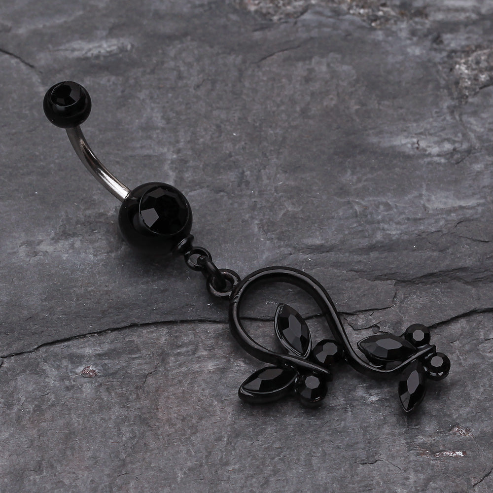 Detail View 2 of Blackline Butterfly Gem Loop Belly Ring-Black