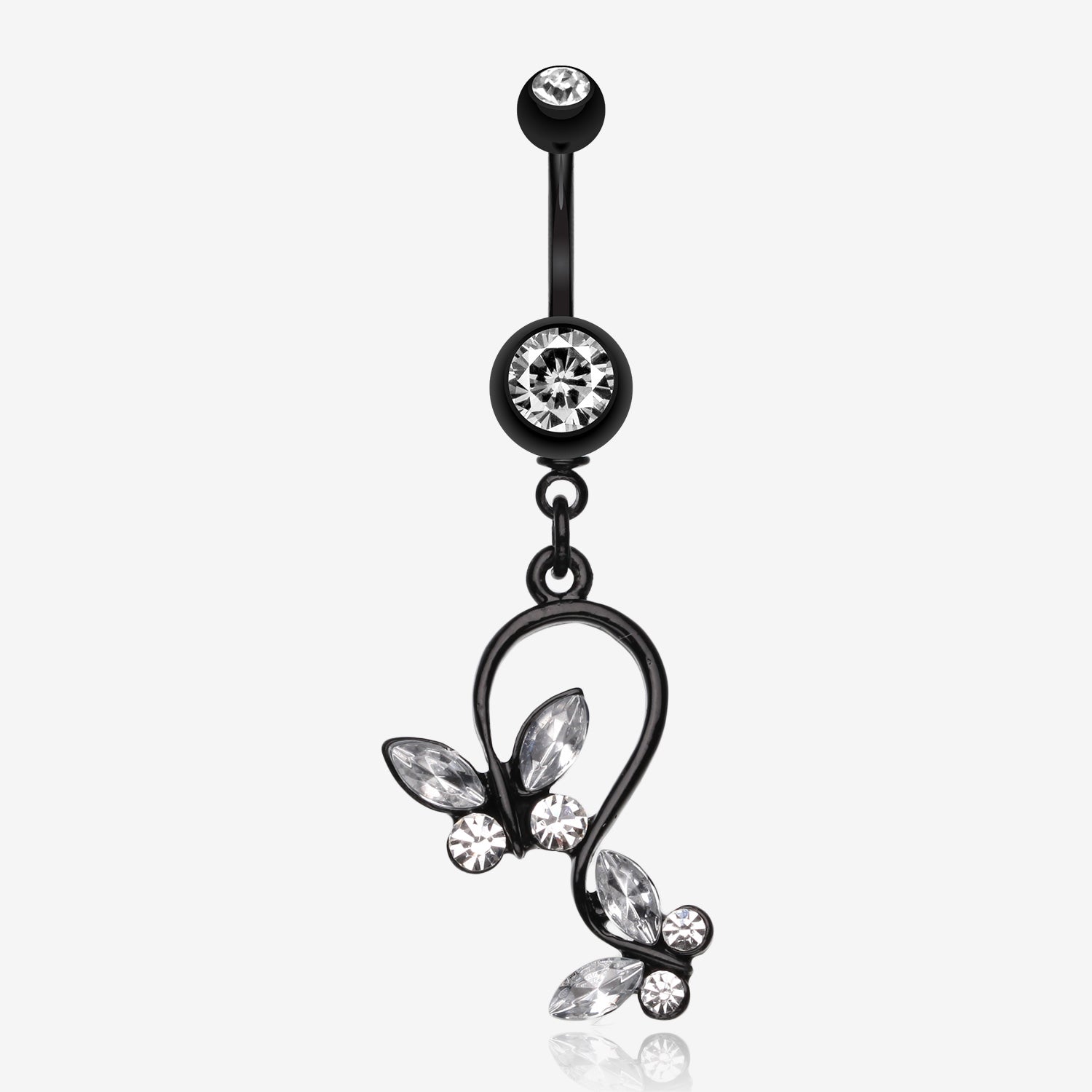 Blackline Butterfly Gem Loop Belly Ring-Clear Gem
