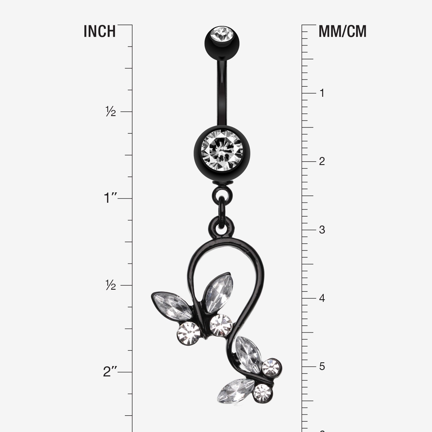 Detail View 1 of Blackline Butterfly Gem Loop Belly Ring-Clear Gem
