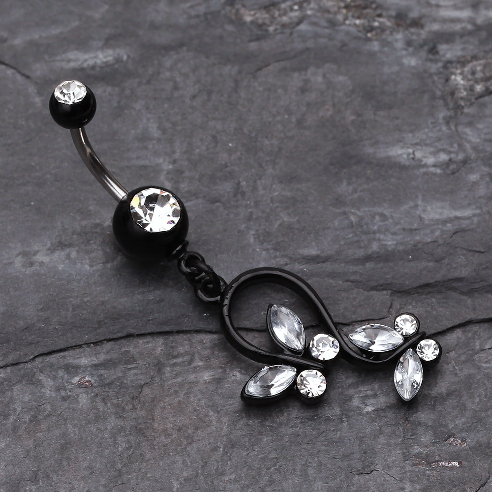 Detail View 2 of Blackline Butterfly Gem Loop Belly Ring-Clear Gem