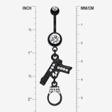 Detail View 1 of Blackline Handgun & Cuff Sparkle Belly Ring-Clear Gem