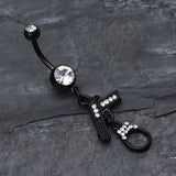 Detail View 2 of Blackline Handgun & Cuff Sparkle Belly Ring-Clear Gem