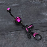 Detail View 2 of Blackline Handgun & Cuff Sparkle Belly Ring-Fuchsia