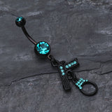 Detail View 2 of Blackline Handgun & Cuff Sparkle Belly Ring-Teal