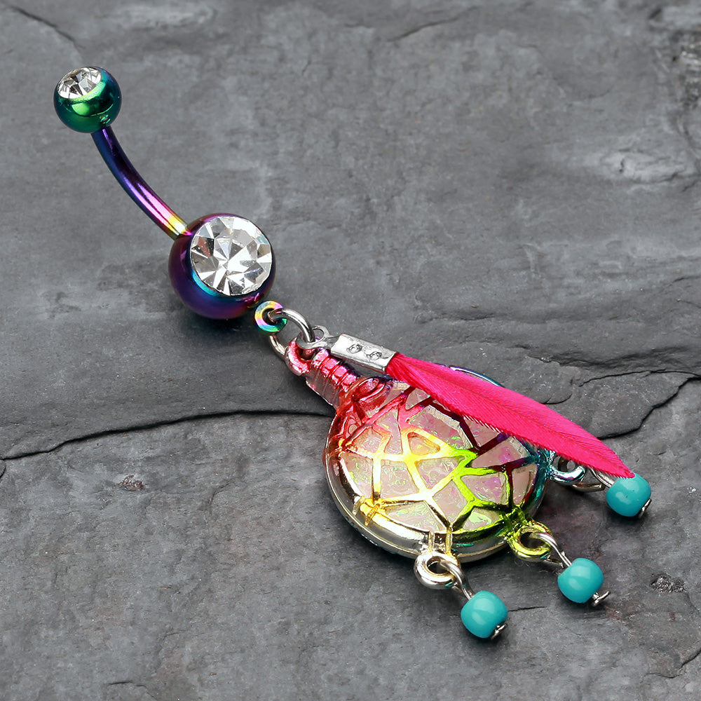 Detail View 2 of Colorline Opal Sparkle Dreamcatcher Belly Button Ring-Rainbow/Clear