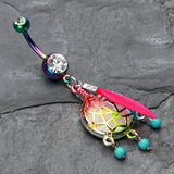 Detail View 2 of Colorline Opal Sparkle Dreamcatcher Belly Button Ring-Rainbow/Clear