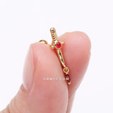 Detail View 2 of Golden Sparkle Dagger Dangle Cartilage Tragus Barbell Stud Earring-Red