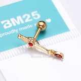Detail View 3 of Golden Sparkle Dagger Dangle Cartilage Tragus Barbell Stud Earring-Red