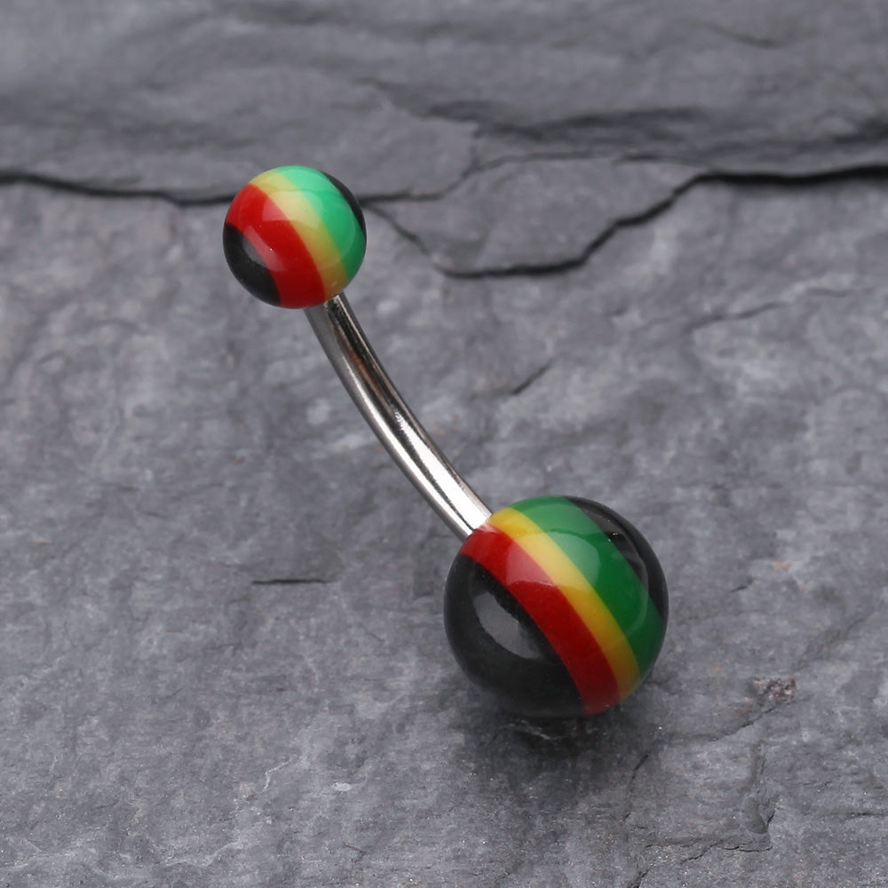Detail View 2 of Rasta Stripe Acrylic Belly Button Ring-Rainbow/Multi-Color