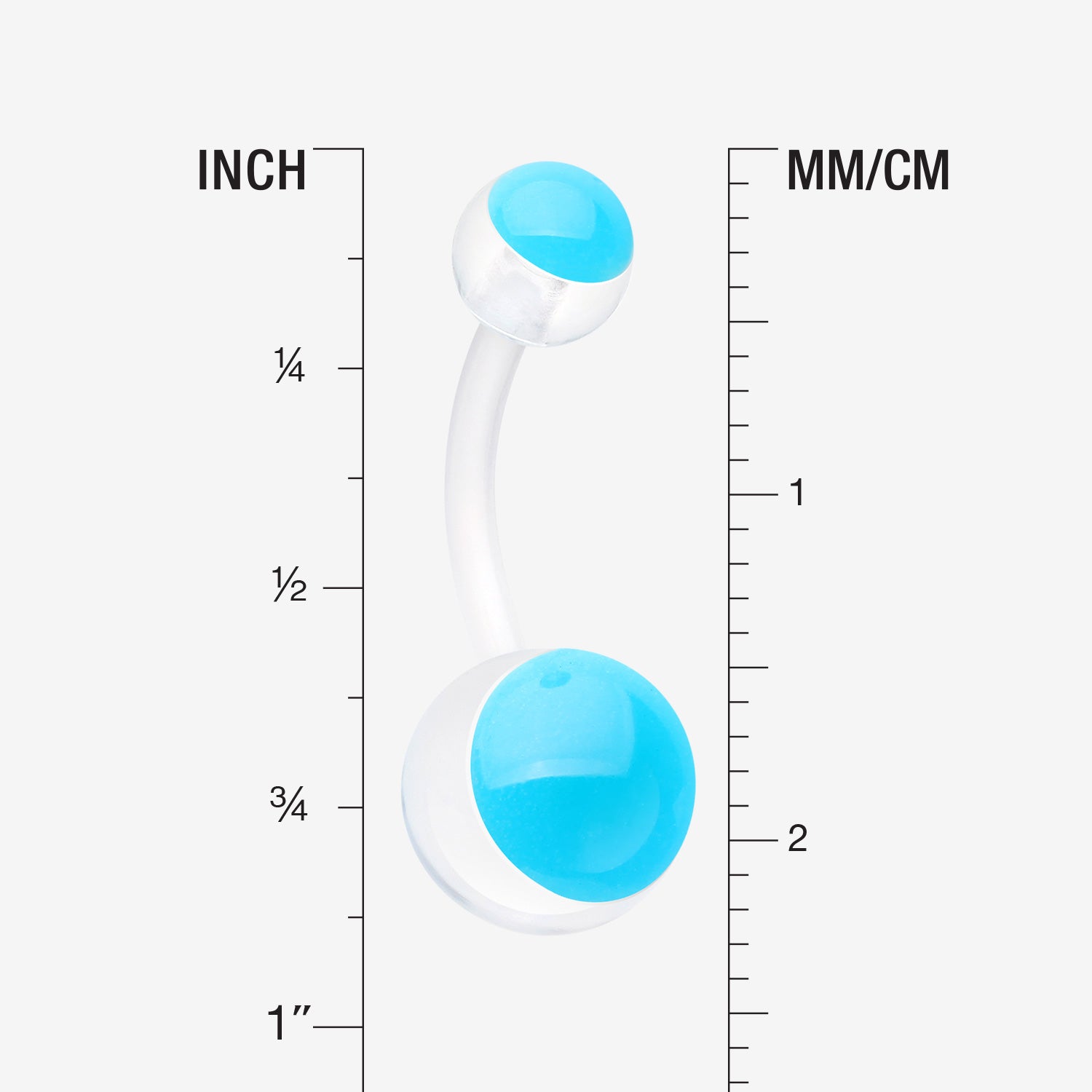 Detail View 1 of Glow in the Dark Acrylic Ball Bio Flexible Shaft Belly Button Ring-Blue