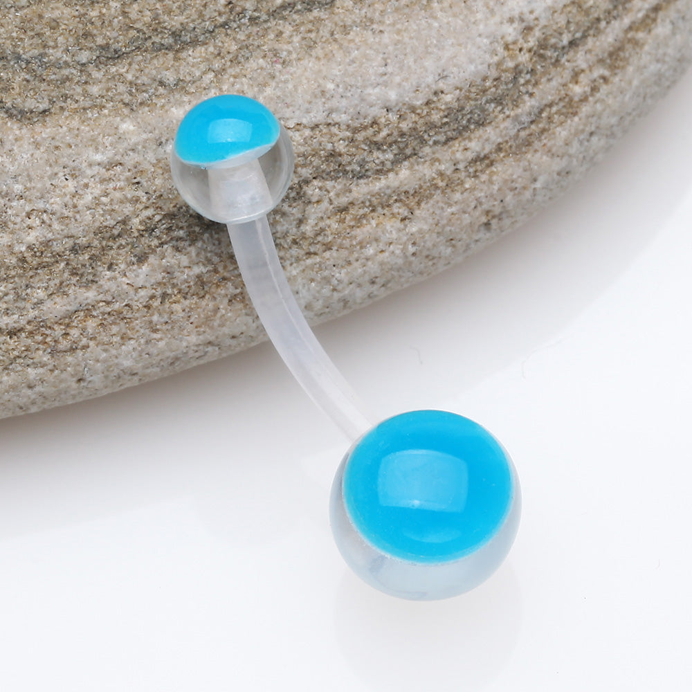 Detail View 2 of Glow in the Dark Acrylic Ball Bio Flexible Shaft Belly Button Ring-Blue