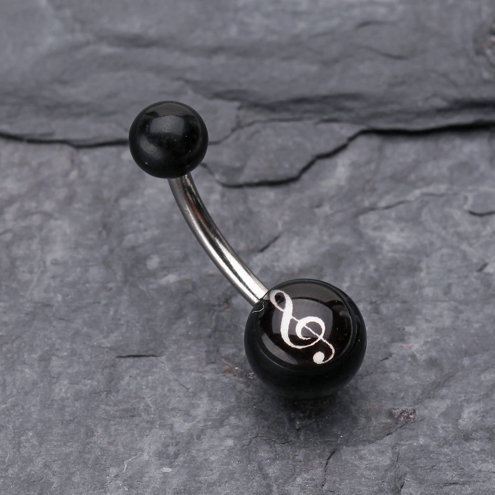 Detail View 2 of G-Clef Acrylic Belly Button Ring-Black