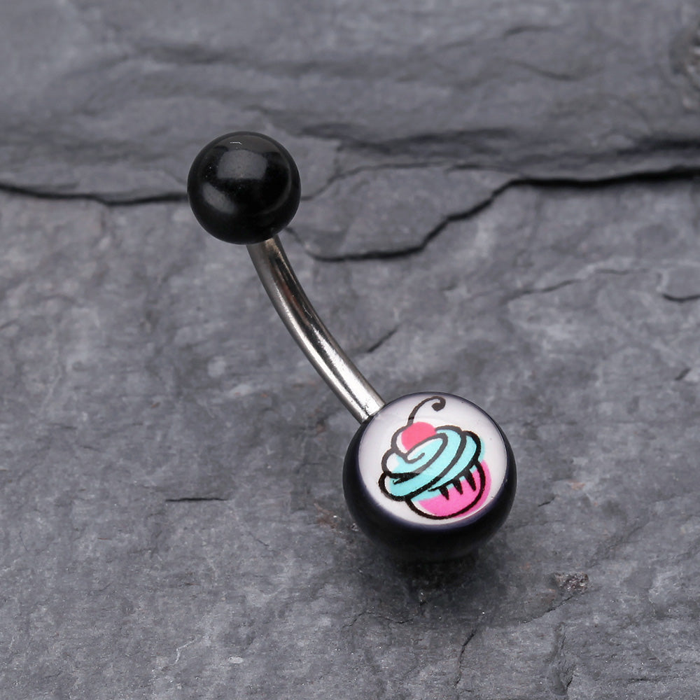 Detail View 2 of Cupcake Delight Acrylic Belly Button Ring-Pink/Fuchsia
