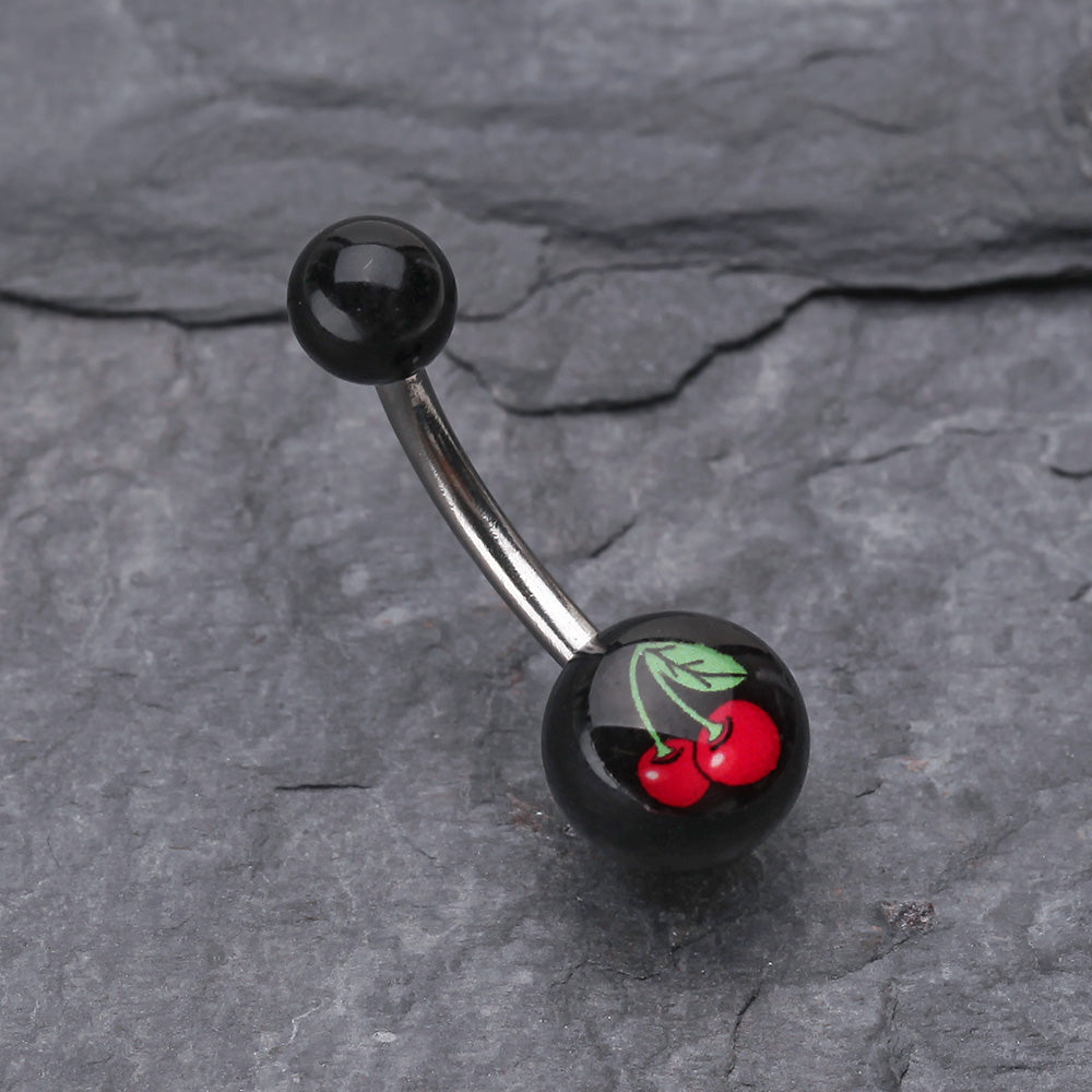 Detail View 2 of Cherry Acrylic Logo Belly Button Ring-Red