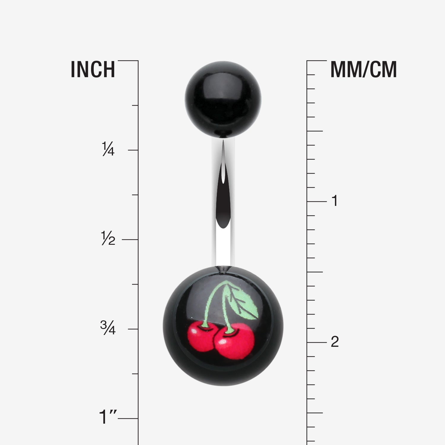Detail View 1 of Cherry Acrylic Logo Belly Button Ring-Red