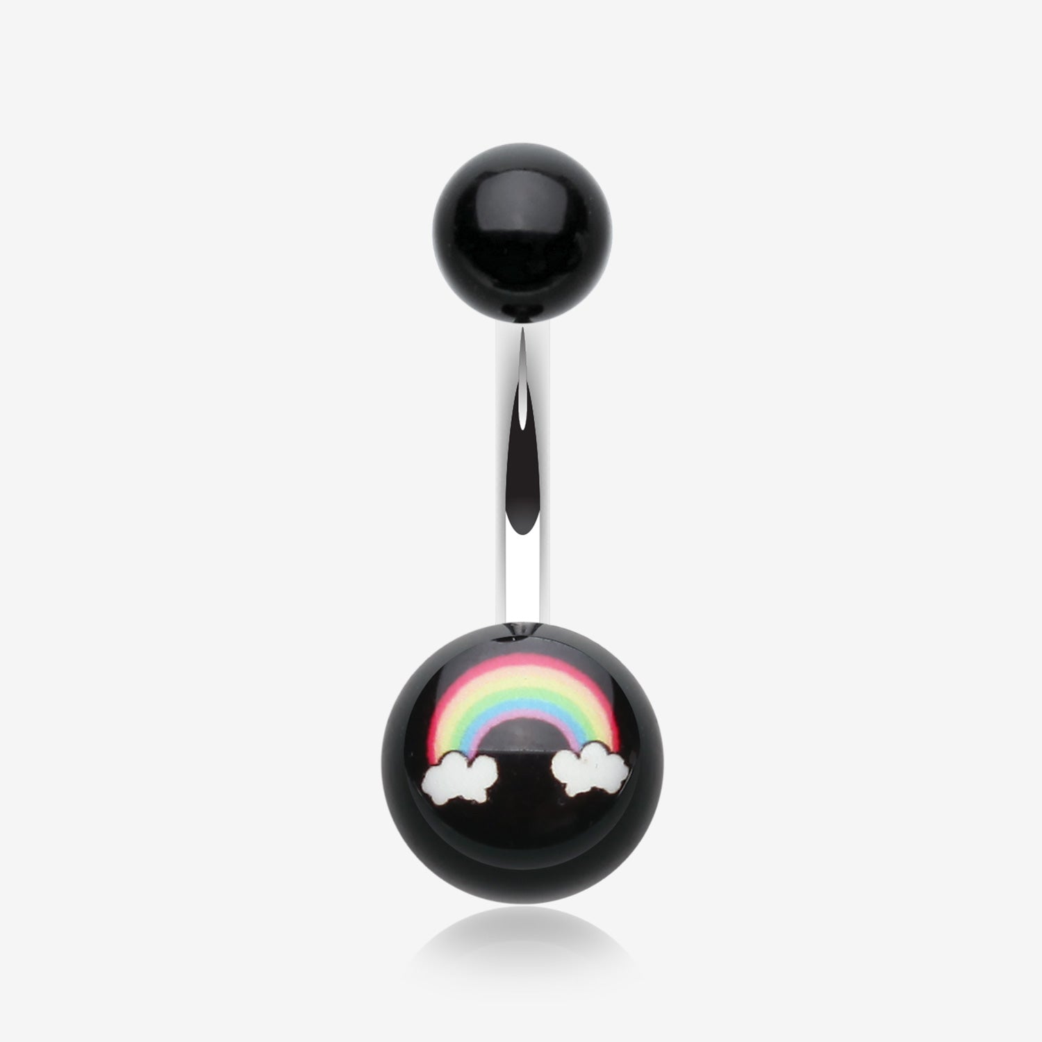 Rainbow Clouds Acrylic Logo Belly Button Ring-Black