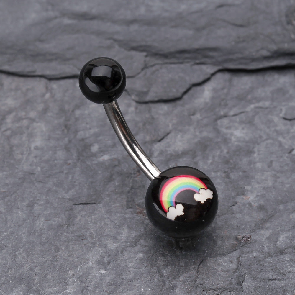Detail View 2 of Rainbow Clouds Acrylic Logo Belly Button Ring-Black