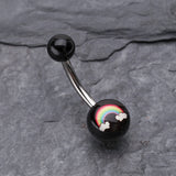 Detail View 2 of Rainbow Clouds Acrylic Logo Belly Button Ring-Black