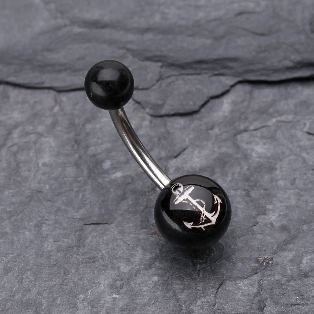 Detail View 2 of Classic Anchor Acrylic Logo Belly Button Ring-Black