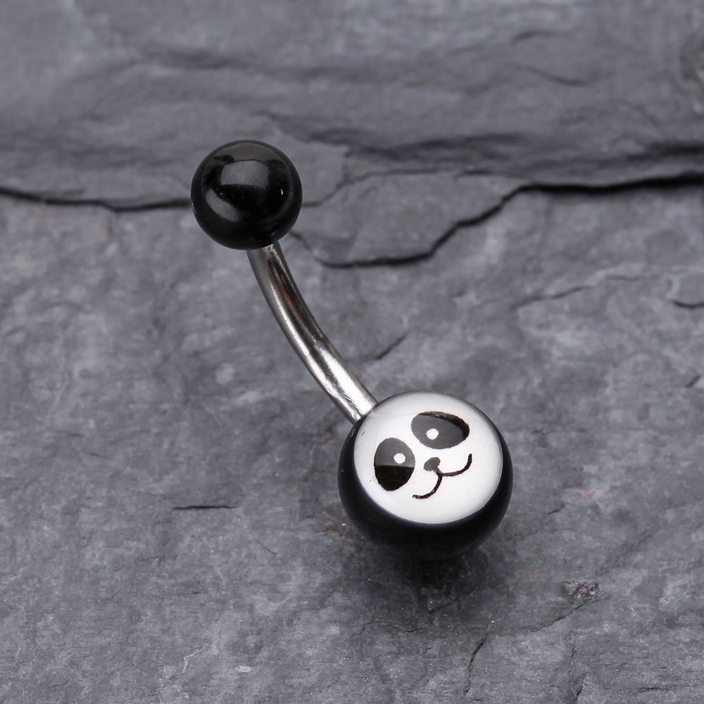 Detail View 2 of Panda Face Acrylic Logo Belly Button Ring-Black