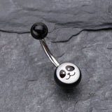Detail View 2 of Panda Face Acrylic Logo Belly Button Ring-Black