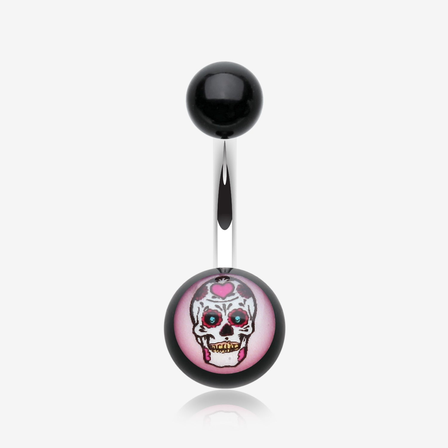 Sugar Skull Acrylic Logo Belly Button Ring-Pink/Fuchsia