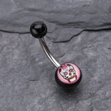 Detail View 2 of Sugar Skull Acrylic Logo Belly Button Ring-Pink/Fuchsia