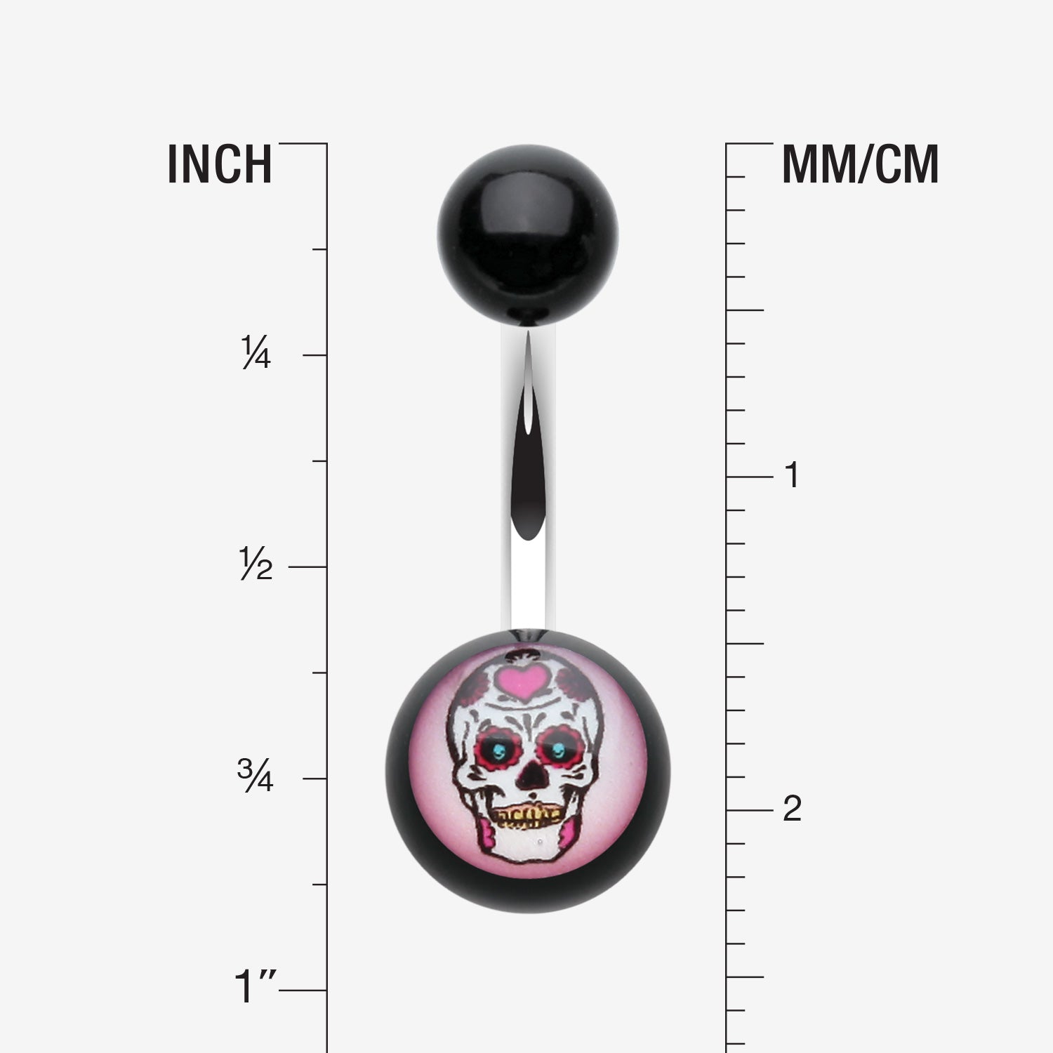 Detail View 1 of Sugar Skull Acrylic Logo Belly Button Ring-Pink/Fuchsia