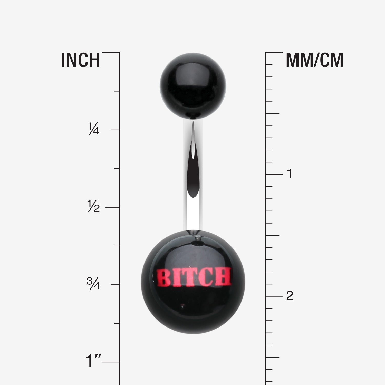 Detail View 1 of BITCH' Acrylic Logo Belly Button Ring-Black