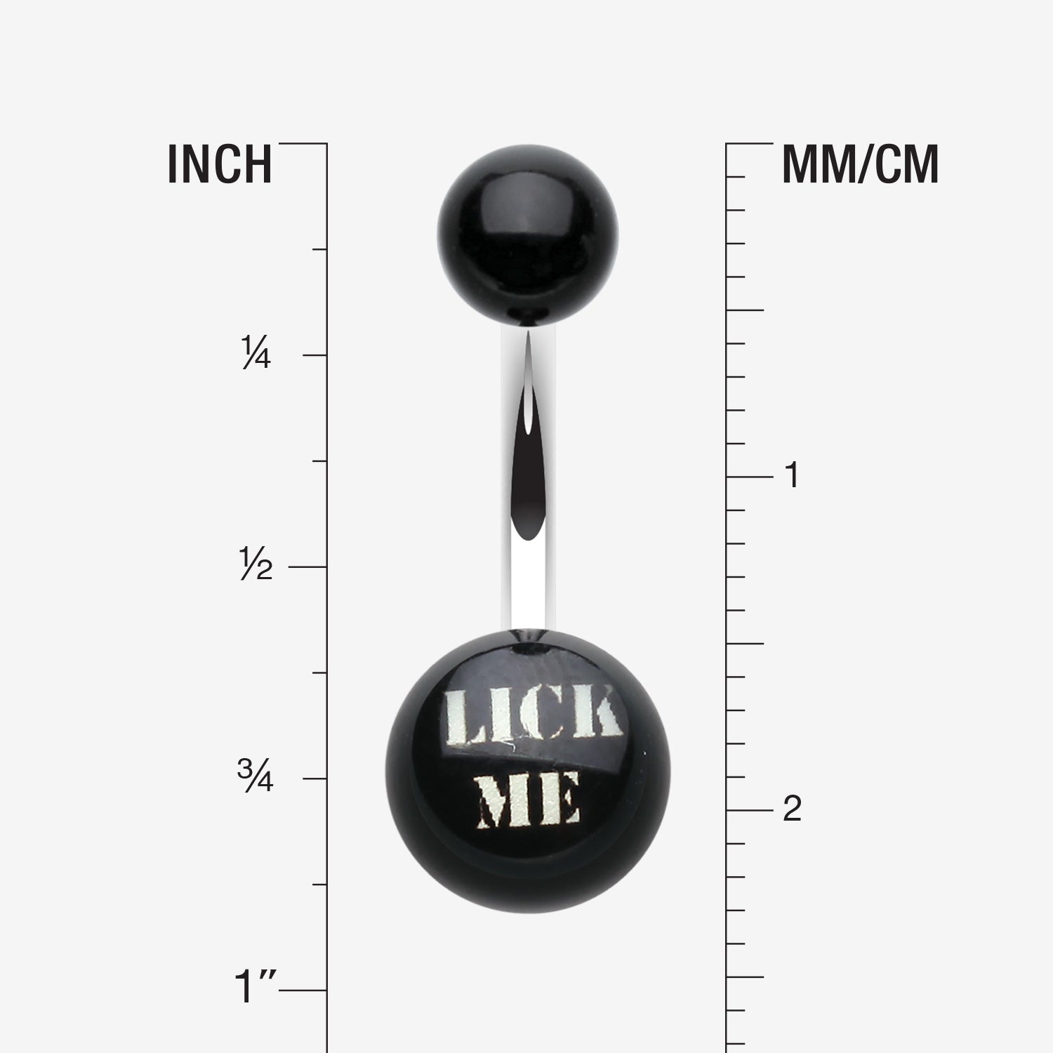 Detail View 1 of LICK ME' Acrylic Logo Belly Button Ring-Black