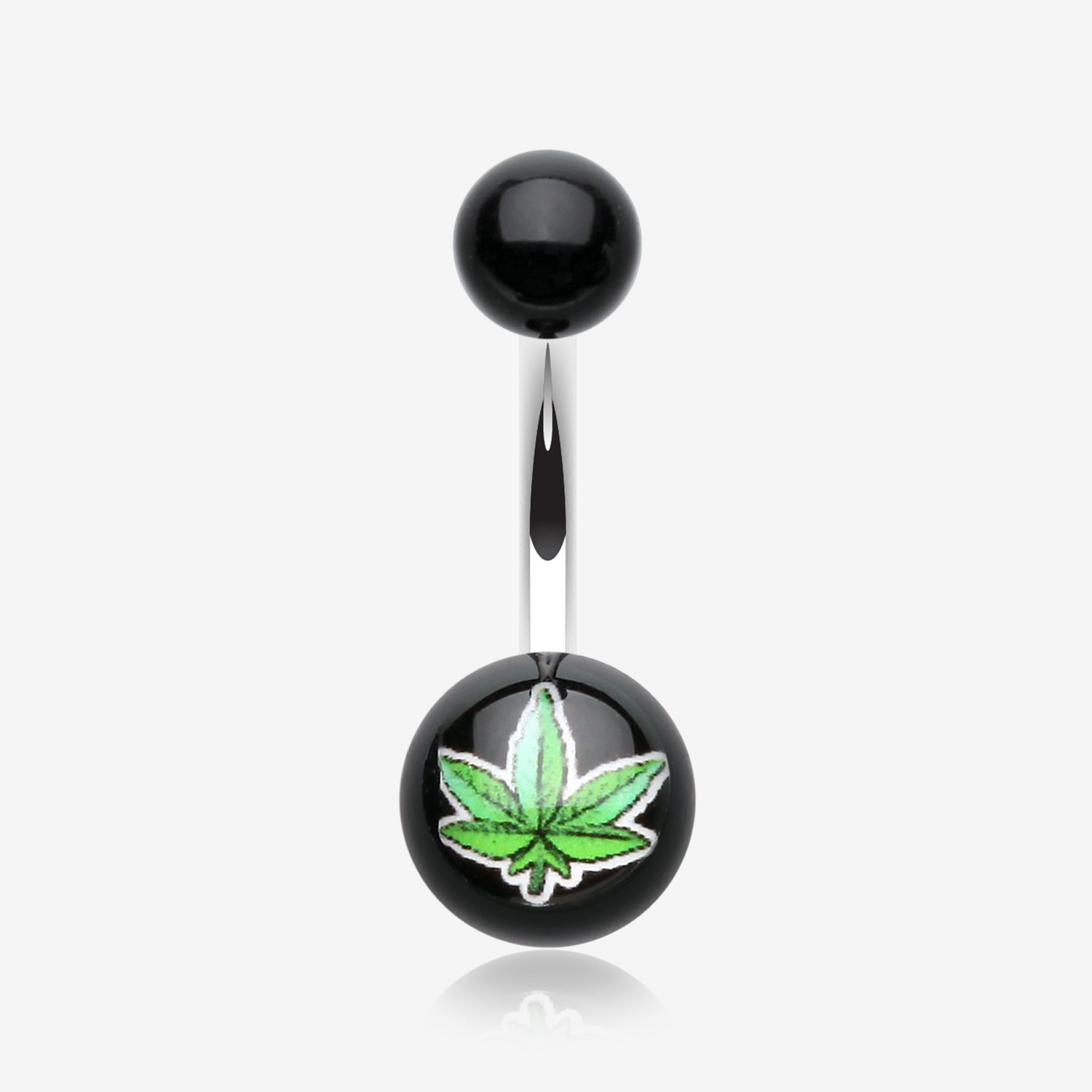Pot Leaf Acrylic Logo Belly Button Ring-Green