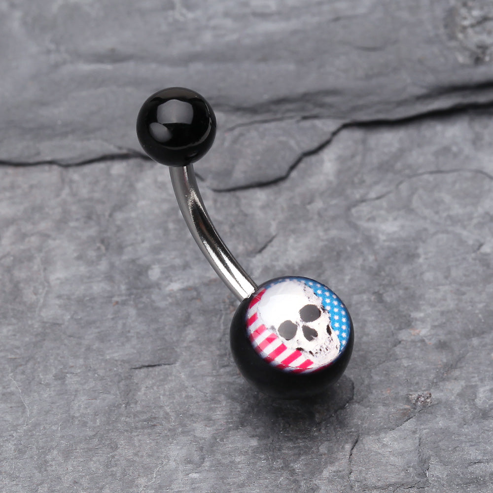 Detail View 2 of Skull Americana Acrylic Logo Belly Button Ring-Black