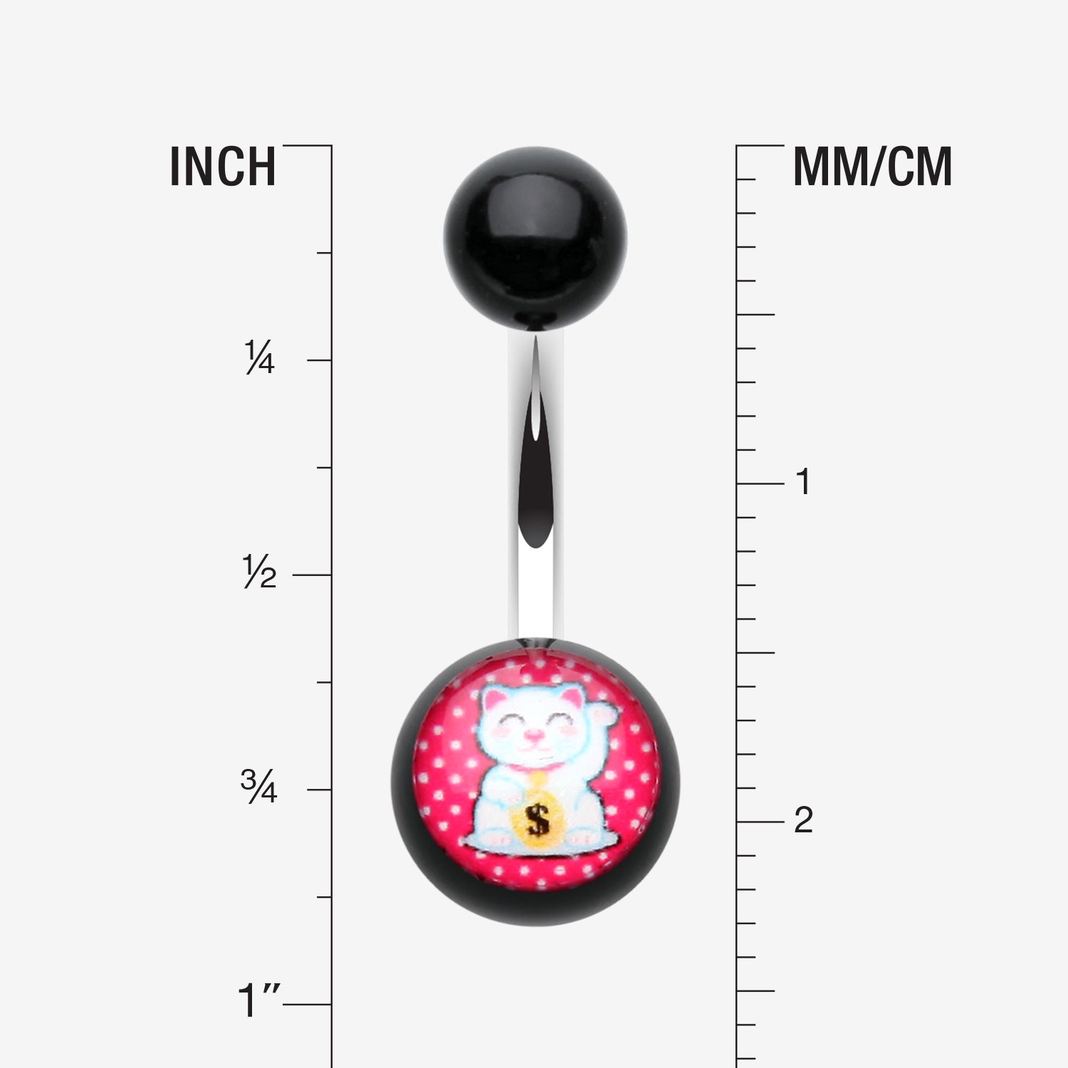 Detail View 1 of Maneki-Neko Lucky Cat Acrylic Logo Belly Button Ring-Red